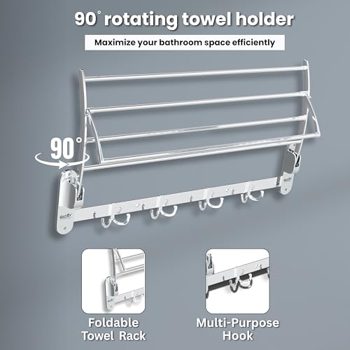 Image of Gloxy Bathroom Accessories Set Towel Rack for Bathroom 24 Inch - Bathroom Towel Hanger for Wall - Towel Stand for Bathroom - Towel Holder in Bathroom, Kithcen, Hotels, Etc.(Chrome, Foldable, 1pc)