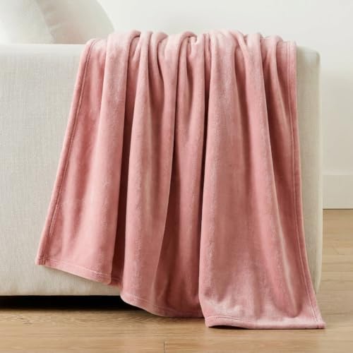 Image of Martha Stewart - Twin Size Blanket, Ultra-Soft Plush Fleece Throw Blanket with Double-Needle Stitching, 350 GSM, Medium Weight Bedding for Bed or Couch (Bedford Solid Pink)