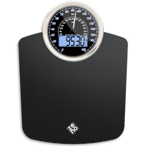 ZENO Báscula Digital y Analógica Híbrida   NUEVO   2 en 1   Soporta hasta 180 kg   Vidrio Templado Grueso   Pantalla Extra Grande   Fácil Lectura   Nova Negra