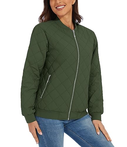 TACVASEN Women's Diamond Quilted Jackets Lightweight Casual Bomber Jacket Warm Winter Coats Full Zip with Pockets4