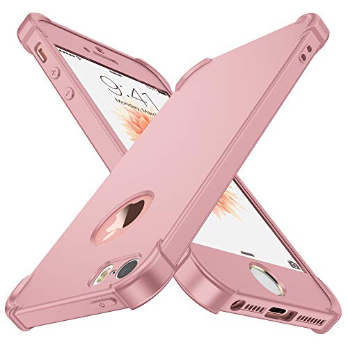 iphone 5s turntable case - ORETECH Designed for iPhone 5 / 5S / SE (2016) Case,with [2 x Tempered Glass Screen Protector] 360° Full Body for iPhone SE 1st Generation /5S/5 Cover Hard PC Soft Silicone Rubber Case-Rosegold