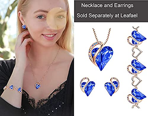 Leafael 18K Rose Gold Plated Love Heart Link Bracelet With Sapphire Blue Healign Stone Crystal For Protection, Jewelry Gifts For Women, 7" Chain + 2" Extender #TOP6