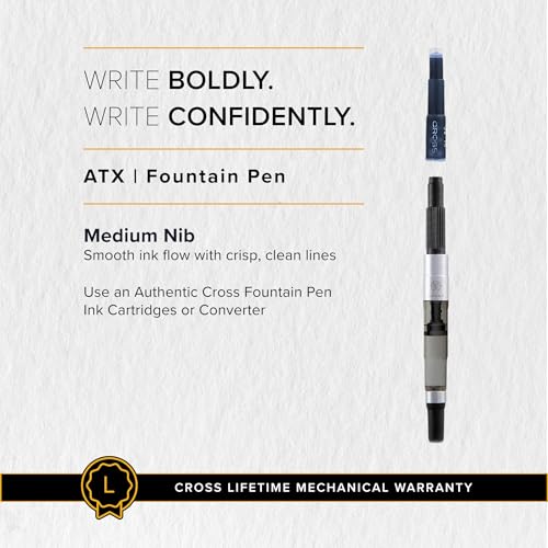 Cross ATX Sandblasted Dark Blue Stainless Steel Medium Nib Fountain Pen - Refillable Pen for Smooth Writing - Black Ink - Comfortable Grip - Long-Lasting - Professional Office Supplies by Cross - Image 6
