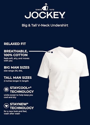 Jockey Men\'s Undershirt Big & Tall Classic V-Neck Undershirt - 6 Pack, Black, LT - Thumbnail 5