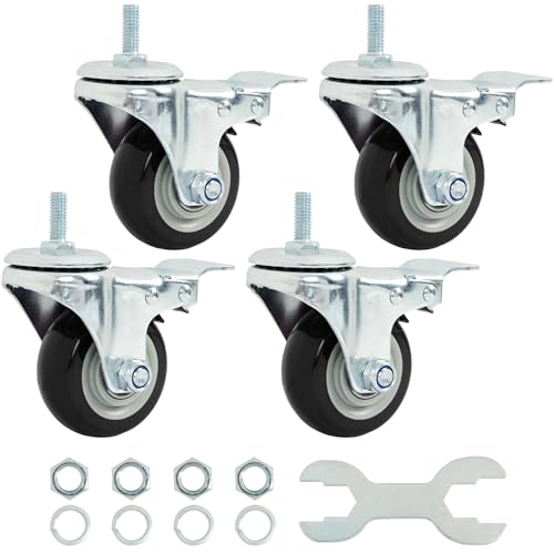 Finnhomy Swivel Caster Wheels 3 Inch Threaded Stem Casters Set of 4 Heavy Duty 3/8