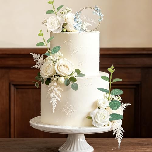 LaVenty Wedding Cake Topper Mr Mrs Flower Bridal Shower Acrylic Cake Decorations for Wedding Engagement Party Cake Decorations Supplies Favors