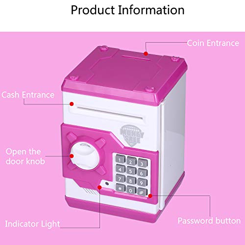 Kingsida Piggy Bank Cash Coin ATM Bank Electronic Coin Money Bank for Kids (White and Pink)