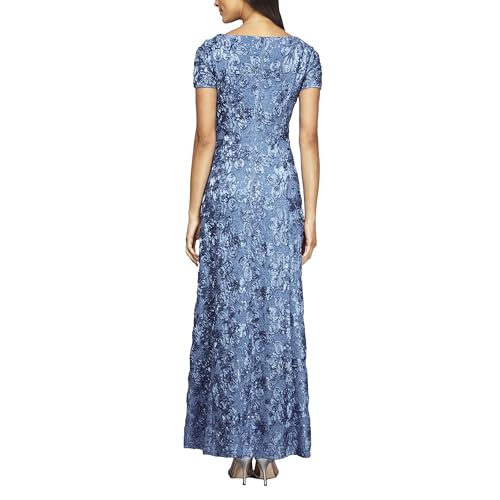 Image of Alex Evenings Women's Long Rosette Mother of The Bride Dress with Short Sleeves