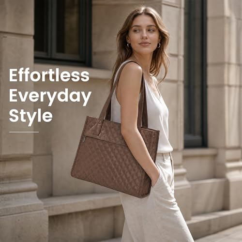 Image of Tote Bag for Women, Lightweight Quilted Puffer Tote Bag with Compartments, Spacious Work Shoulder Bag with Zipper for Travel