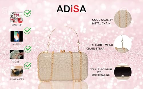 ADISA textured formal party clutch with gold chain for women and girls - Image 4