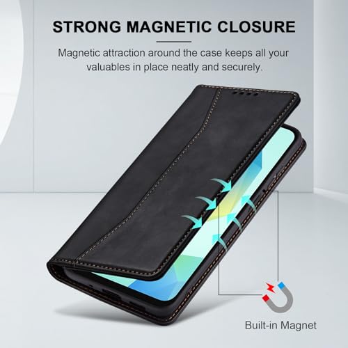 Image of Jasonyu Flip Wallet Case for Samsung Galaxy A16,Leather Magnetic Folio Cover with Card Holder,Kickstand - TPU Shockproof Durable Protective Phone Case,Black