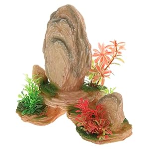 VOCOSTE Aquarium Landscape Mountain, Artificial Aquatic Rock Stone for Fish Tank Terrarium Decoration, Green, Beige, 5.31″ Height