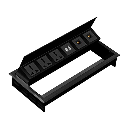 Image of MX Premium Power Console 16 Amp 6 Universal Sockets with 2 USB Charging Port Extension Board - with Removable Desk Clamp Power Strip Master Switch (Pop-Up Table Socket-3AC + 2 USB A+ 2 Cat 6 (Black))