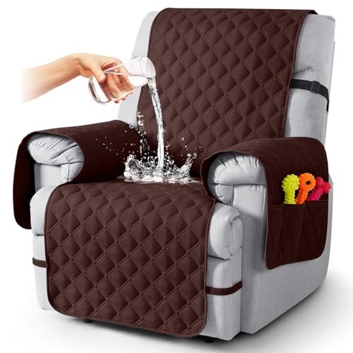 Image of TAOCOCO 100% Waterproof Recliner Covers, Recliner Sofa Covers with Leg Straps, Reversible Recliner Couch Cover for Reclining Chair, Washable Couch Protector for Pets Kids(1 Seater 22 inch, Coffee)