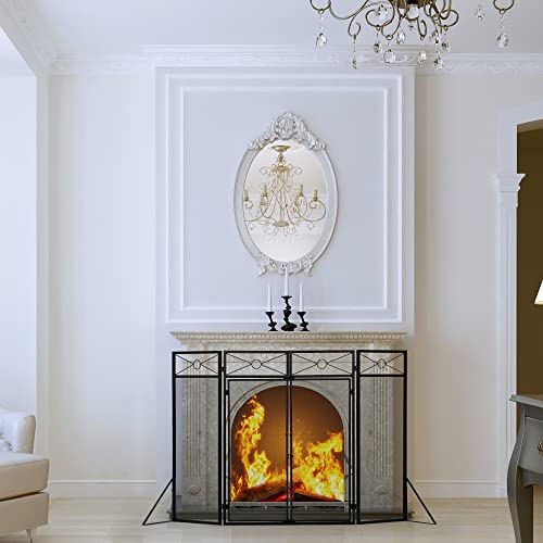 4 Panels Fireplace Screen with Doors, Fireplace Screens with Fireplace Poker Sets, Fireplace Fence with Fireplace Tools Wrought Iron, Baby Fireplace Guard, 47.2\"x 31.6\", Black - Thumbnail 4