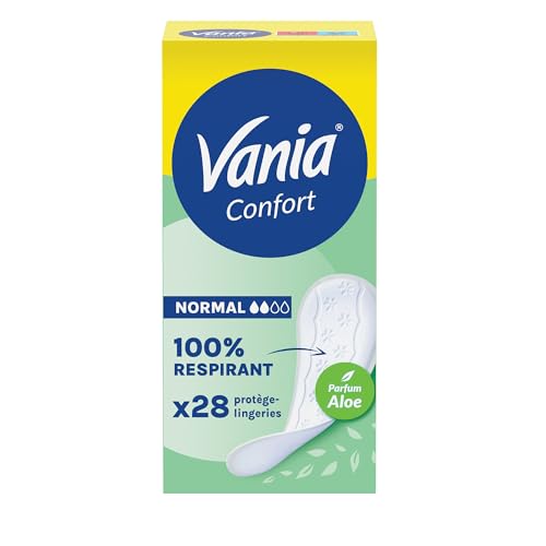 Vania | Protège-Slips Confort Normal Parfum Aloe (boîte de 28 pièces) – Protège-lingeries 100% respirant et confortables – Protection hygiénique avec ajustement parfait et tenue optimale