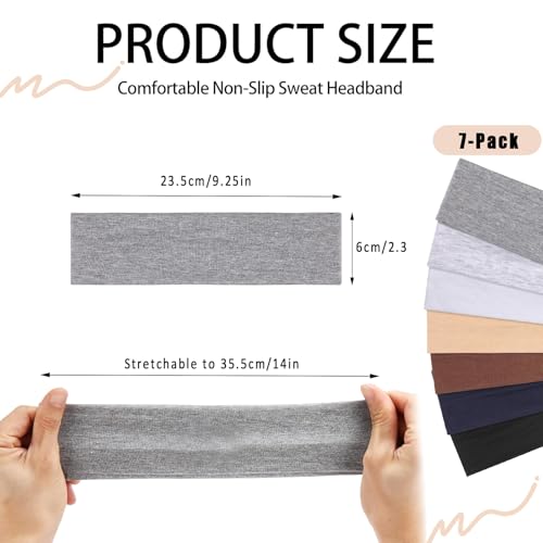Headbands for Women 7 Pack, Wide Elastic Hair Bands for Sports Running Yoga, Stretchy Fabric Hairbands Soft Sweatbands (7 Vibrant Colours) – vue 2