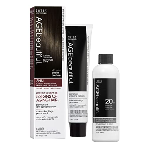 Image of AGE beautiful Permanent Hair Color Cream, 100% Gray Coverage Hair Dye with Biotin Anti-Aging Formula for Fuller, Thicker Hair, Professional Salon Quality