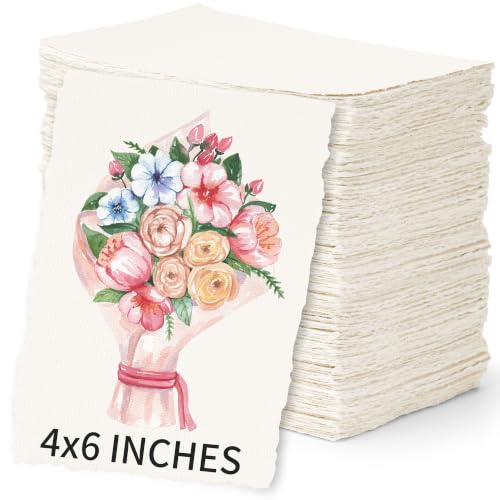 Oleitodh 200 Sheets Cotton Watercolor Paper 4 x 6 Inch, 140lb/300 GSM Handmade Deckled Edge Paper, Textured Watercolor Cardstock for Painting, Wedding Invitations, Greeting Cards & Crafts - Image 8
