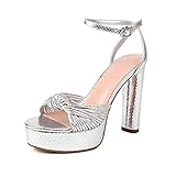 Goolita Bow Metallic Platform Heels for Women Chunky Buckle Ankle Strap Heeled Sandals Sexy Snakeskin Comfortable Party Bridal Shoes