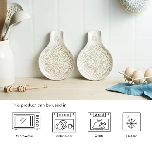 Image of Ceramic Spoon Rest for Stove Top, 7.48 Inches Spoon Holder for Kitchen Counter, Kitchen Counter Decor, Dishwasher Safe, Off-White