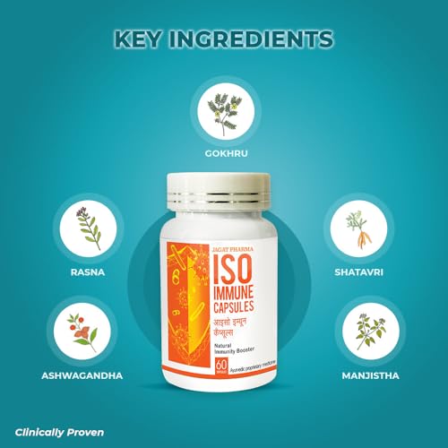 Image of Jagat Pharma ISO Immune Herbal Capsules for Daily Wellness Routine with Shilajit Ashwagandha Shatavari | Ayurvedic Supplement for Men and Women | Improves Immunity to Fights Bacteria & Viruses | 60 Veg Capsules