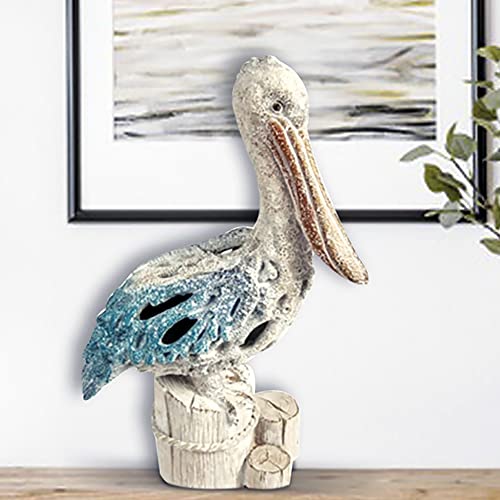 Corner Merchant Pelican Statue Figurine Coral Reef Beach Home Decor (Blue Pelican On Post) 13 3/4 Inches Tall #TOP1