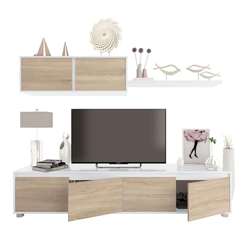 Habitdesign Mueble de Salon Moderno, Modulos de Comedor, Modelo Alida, Acabado en Blanco Artik y...