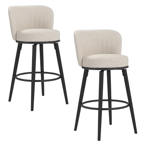 Image of 28 inch Swivel Bar Stools Set of 2, Counter Height Bar Stools, Upholstered Modern Design with Back and Footrest, Fitting for Kitchen Island and Dining Room