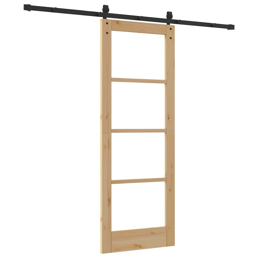 Drzwi przesuwne ORKDAL naturalne z litego drewna sosnowego i szkła, 73,5 x 198,5 cm, z cichą technologią przesuwania, do sypialni i salonu, łącznie z szyną i akcesoriami, trwałe i oszczędzające