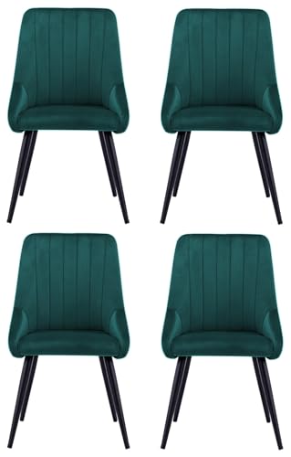 Image of Finch Fox Morris Velvet Dining Chair for Living Room, Bedroom, Home Office with Black Metal Legs in Teal Blue Color (Set of 4)