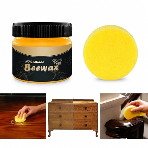 Image of Wood Seasoning Bee Wax with Sponges | Natural Beeswax Polish & Cleaner for Wood Furniture, Doors, Tables, Chairs, Cabinets & Floors | Restores Shine, Beautifies & Protects Wooden Surfaces (Pack of 1)