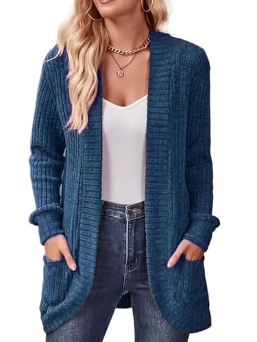 Dusty Blue Womens Casual Coat: The Perfect Fall-Winter Cardigan for Effortless Style in Medium Size