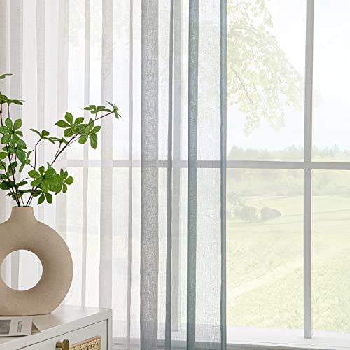 EMEMA Voile Curtain Two-Tone Curtain with Eyelets Transparent Curtain Eyelet Curtain Window Curtain Translucent for Bedroom Set of 2 140 x 175 cm Grey - Image 3
