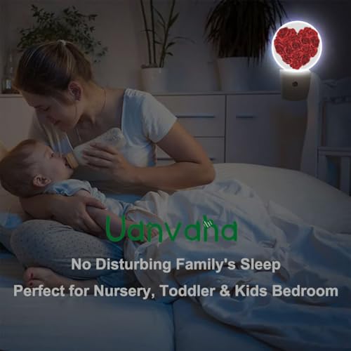 Image of Rose Night Light Rose Flowers in Heart Shape Valentine's Day Night Lights Plug into Wall for Boys Girls, Plug-in Nightlight 0.5W LED Lighting for Stairway Hallway Bedroom
