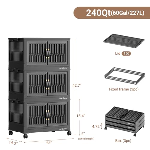 Image of BROVIEW 240Qt Stackable Storage Bins with Lid for Home Dorm, 3Pack Black