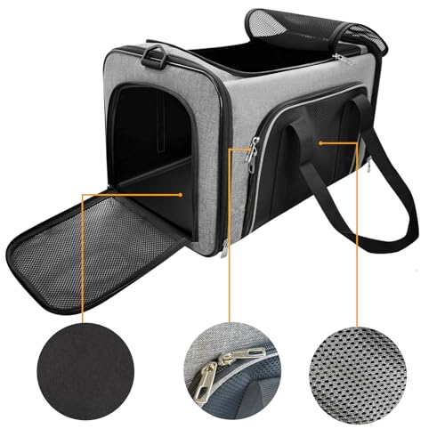 Katzen Transporttasche Faltbar für Katzen und Kleine Hunde bis 10kg – Robuste Katzentasche Transporttasche Groß mit Versteckbarem Dachfenster (Grau, 50x30x30cm) – Bild 5