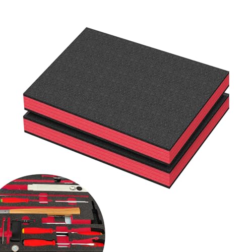 Tool Box Foam Insert Shockproof 2 PCS Polyurethane Foam Sheet Toolbox Liner Cuttable Padding for Case Drawer Organiser (40×30×2.5cm Red)
