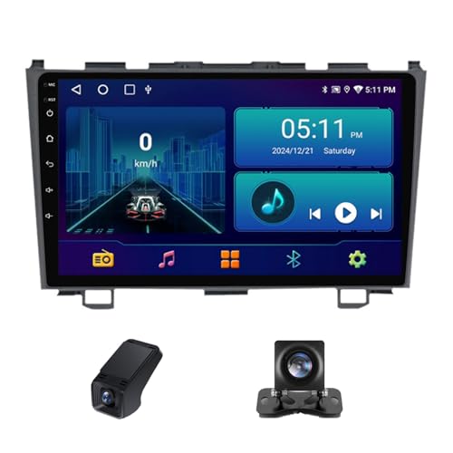 Estéreo para Coche 2 DIN de 9 Pulgadas para Honda CRV CR-V 3 RE 2006-2012 con CarPlay inalámbrico y Pantalla táctil Android Auto/con cámara de visión Trasera/FM/navegación GPS/Bluetooth/Control del