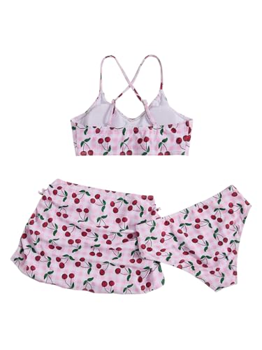 Image of Floerns Girl's 3 Piece Swimsuit Cherry Print Cute Bikini Set with Cover Up Skirt