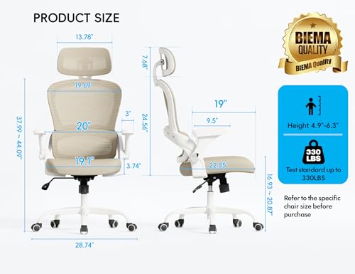 Image of TRALT Office Chair - Ergonomic Office Chair with Back Support, Computer Chair - Home Office Desk Chairs, 330lbs Wide Seat Big and Tall Office Chairs with Headrest, Comfy Desk Chairs (Beige)