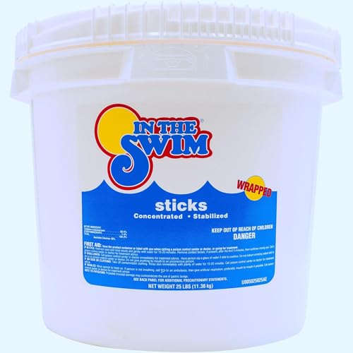 In The Swim 4 Inch Chlorine Sticks for Sanitizing Swimming Pools - Individually Wrapped, Slow Dissolving, Stabilized Chlorine Sanitizer - 90% Available Chlorine, 99% Trichlor - 25 Pounds