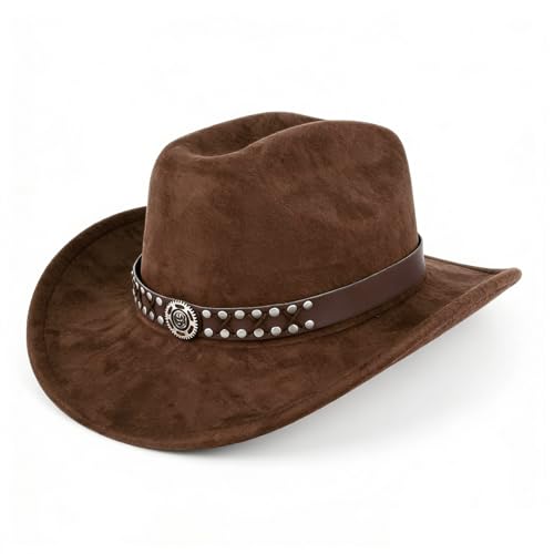 Unisex Wide Brim Brown Cowboy Hat, Adjustable Size, Fashionable Cowboy Hat for Men and Women, Classic Western Style, Ideal for Outdoor and Parties