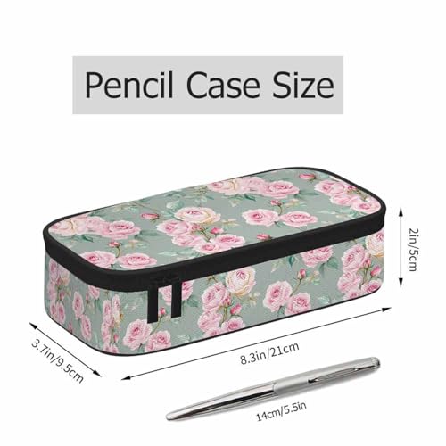 Image of Pink Blooming Flower Pencil Holder Bag Roses Peonies Bouquets Leaves Garden Pencil Case College Office School for Teens Boy Girl