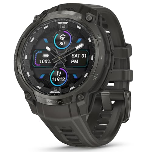 Image of PlayBetter Garmin Instinct Crossover AMOLED (Charcoal) Rugged Outdoor GPS Smartwatch Bundle - Analog Display, Built-in Flashlight, 14 Days Battery Portable Charger & HD Screen Protectors