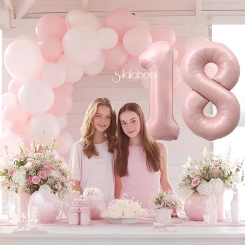 Image of 40 Inch Light Pink Number 18 Balloon 0-9 18th Foil Big Giant | Digital for Birthday Anniversary Graduation Decorations