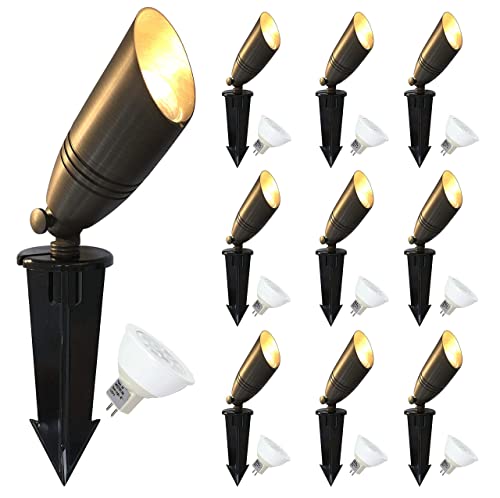 Gkoled 10 Pack Brass Landscape Spotlights (Mr16 Bulbs Included) With 4 Pack Brass Landscape Path Lights (G4 Bulbs Included) #TOP1