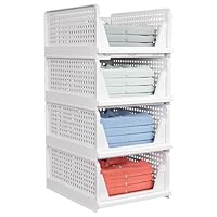 caktraie 4 Pack Stapelbar Schrank Kleiderschrank Organizer - Schrank Organizer für Bad Küche Lagerung, Platzsparende Schublade Aufbewahrungsbox, Weiß