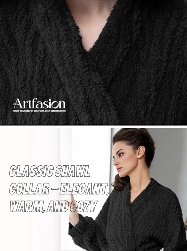 Image of Artfasion Womens Long Fleece Robe - Warm Soft Floor Length Flannel Bathrobes for Winter Thicker Long House Coat with Pockets