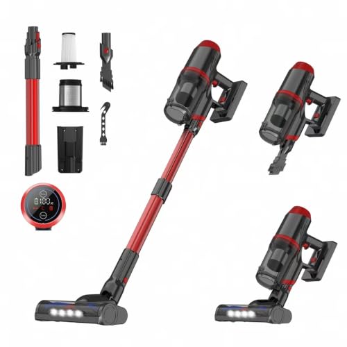 Image of Cordless Vacuum Cleaner Upgraded 200W 45Mins Rechargeable with 3 Suction Modes Anti-Tangle Wireless Vacumm with Touch Screen LED Light Lightweight Wireless Vacuum for Home Pet Hair Floors Car